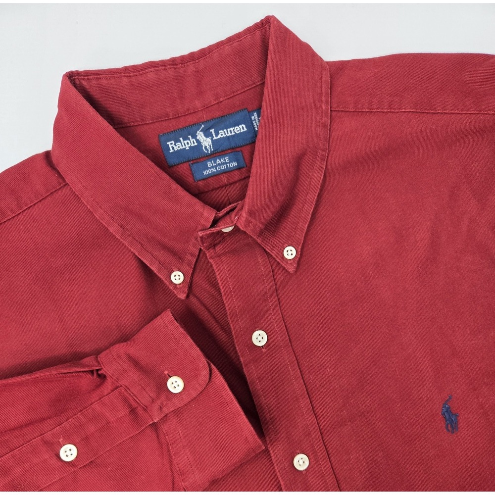 Ralph Lauren Shirt Mens XL Blake Red Button Down Long Sleeve Curdory Material